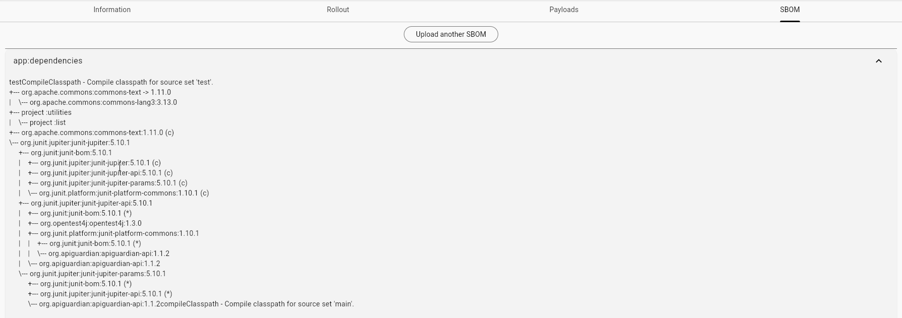 Gradle SBOM Example via dependencies command